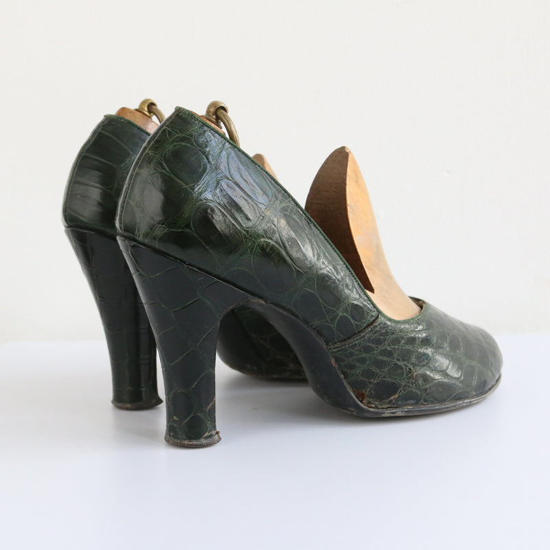 "Pine Green" Vintage 1940's Pine Green Leather Shoes UK 5.5 US 7.5 EU 38.5