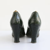 "Pine Green" Vintage 1940's Pine Green Leather Shoes UK 5.5 US 7.5 EU 38.5