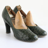 "Pine Green" Vintage 1940's Pine Green Leather Shoes UK 5.5 US 7.5 EU 38.5