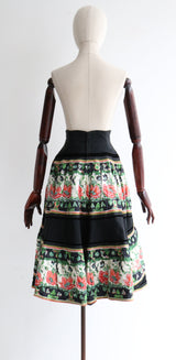 "Sequinned Blossoms" Vintage 1950's Faille & Velvet Sequin Embellished Skirt UK 6-8 US 2-4