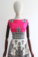 "Hot Pink Silk Paisley" Vintage 1960's Silk Paisley Print Dress UK 6 US 2
