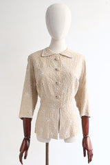 "Cream Beadwork" Vintage 1940's Cream & White Beaded Jacket UK 12-14 US 8-10