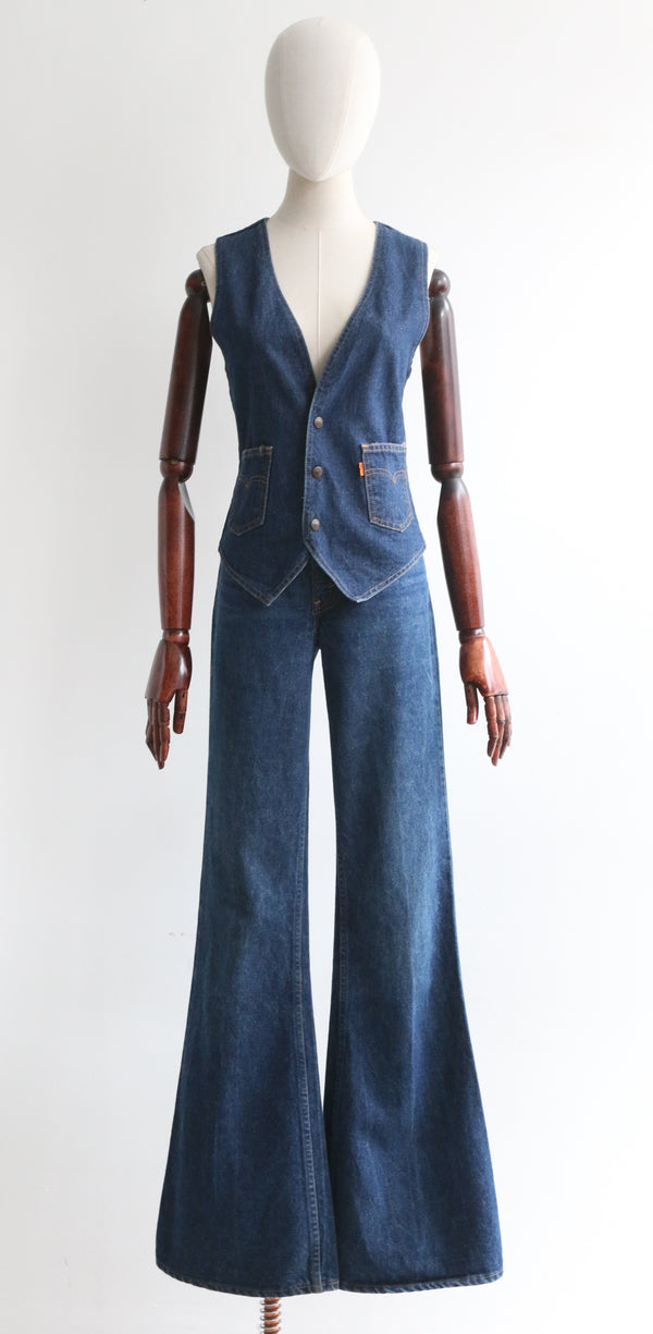 "Orange Tab" Vintage 1970's Levi's Jeans & Waistcoat Set UK 10 Slim US 6 Slim