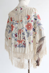 "Embroidery & Tassels" Vintage Early 1920's Silk Floral Embroidered Cape