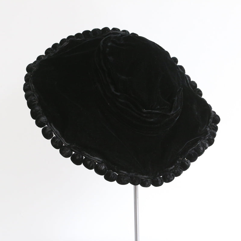 "Maison Habrias" Vintage 1910's Edwardian Silk Velvet Wide Brim Hat