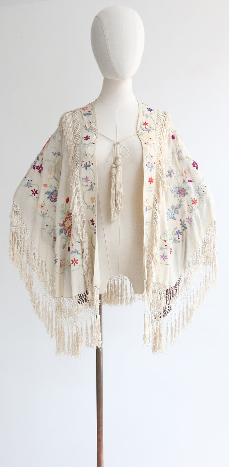 "Embroidery & Tassels" Vintage Early 1920's Silk Floral Embroidered Cape