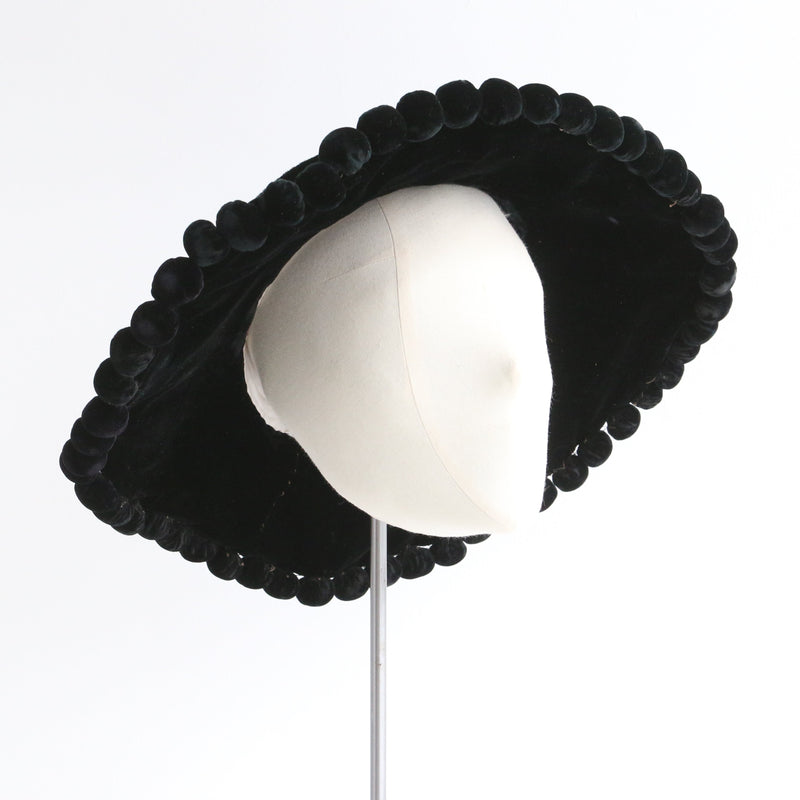 "Maison Habrias" Vintage 1910's Edwardian Silk Velvet Wide Brim Hat