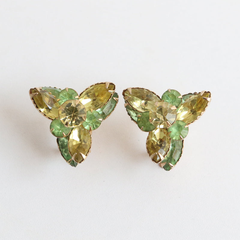 "Shades of Green" Vintage 1960's Demi-Parure Brooch & Clip on Earring Set