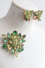 "Shades of Green" Vintage 1960's Demi-Parure Brooch & Clip on Earring Set