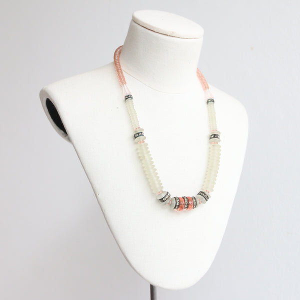 "Rhinestones & Glass" Vintage 1930's Pink & White Rhinestone Necklace