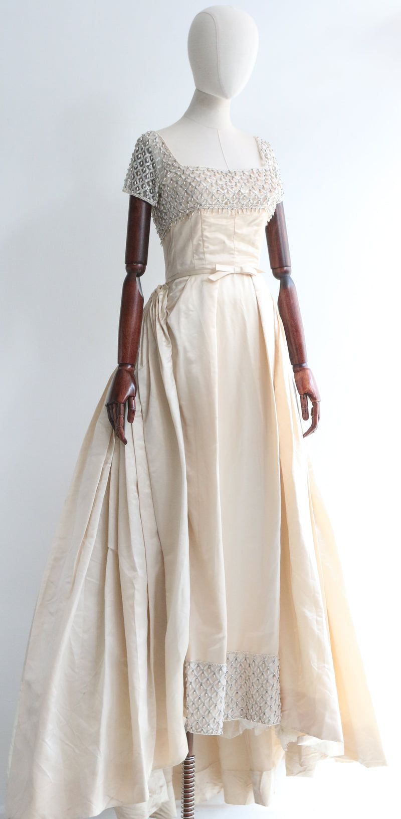 "Duchess Satin Pleats" Vintage 1950's Neymar Couture Satin & Beaded Gown UK 4 US 0