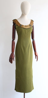 "Gold Beaded Silk" Vintage 1960's Silk & Gold Beaded Dress UK 8 US 4