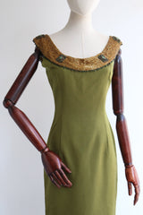"Gold Beaded Silk" Vintage 1960's Silk & Gold Beaded Dress UK 8 US 4
