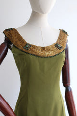 "Gold Beaded Silk" Vintage 1960's Silk & Gold Beaded Dress UK 8 US 4
