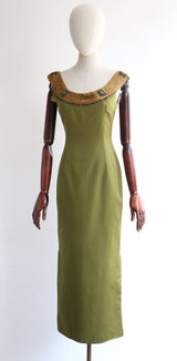 "Gold Beaded Silk" Vintage 1960's Silk & Gold Beaded Dress UK 8 US 4