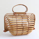 "Bamboo Basket Bag" Vintage 1940's Collapsible Bamboo Basket Bag