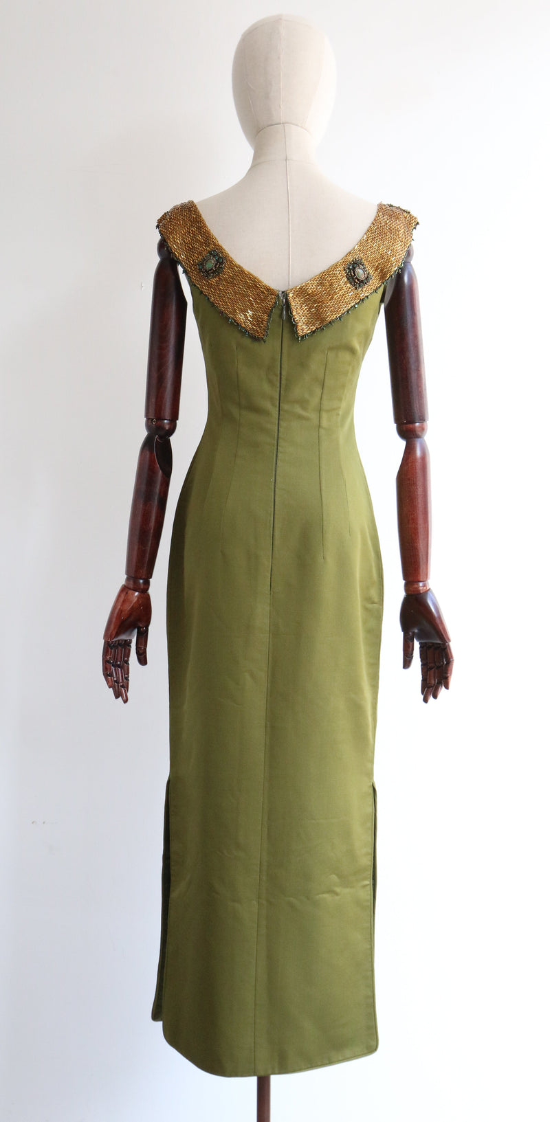 "Gold Beaded Silk" Vintage 1960's Silk & Gold Beaded Dress UK 8 US 4
