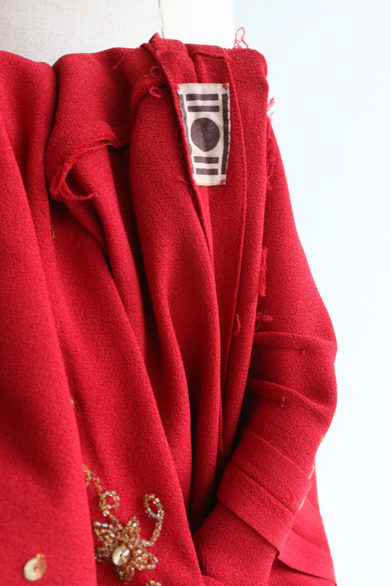 "Red Crepe & Sequins" Vintage 1940's IIOII Red Crepe Silk & Sequin Gown UK 12 US 8