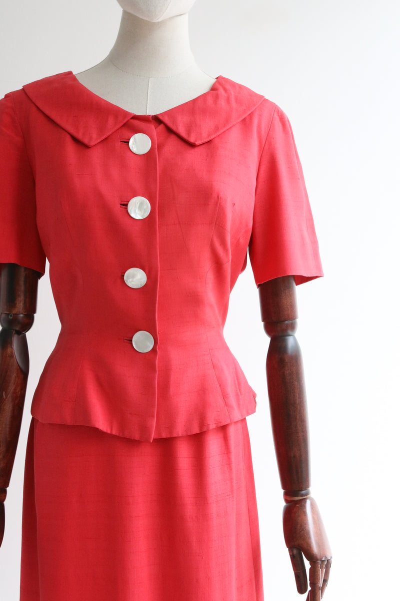 "Coral Summer" Vintage 1950's Silk Coral Skirt Suit UK 6-8 US 2-4