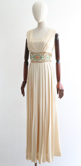 "Turquoise & Coral" Vintage 1960's Cream & Soutache Dress UK 14 US 10