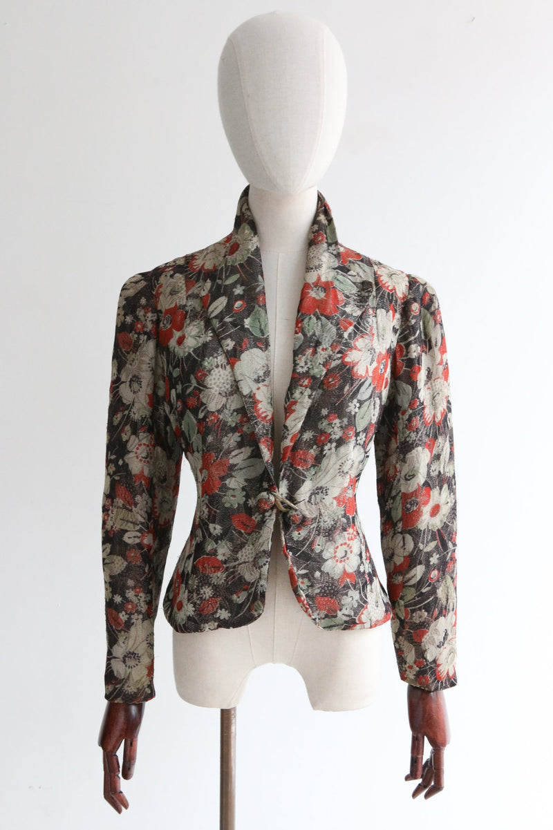 "Winter Lamé" Vintage 1930's Winter Floral Lamé Jacket UK 10-12 US 6-8