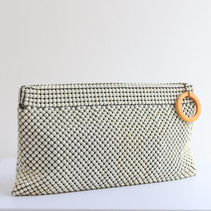 "White Mesh & Bakelite" vintage 1940's Large White Mesh Whiting & Davis Clutch Bag