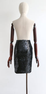 "Midnight Sequins" Vintage 1960's Black Sequin Embellished Wool Skirt UK 6-10 US 2-6