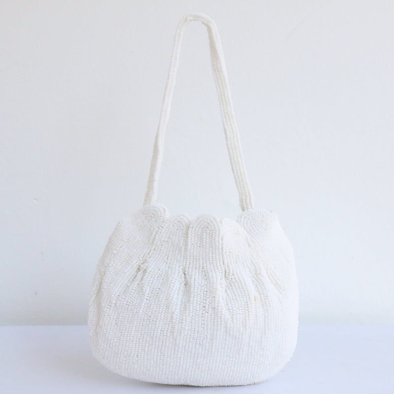 "Petal Finishes" Vintage 1950's White Rocaille Beaded Petal Design Handbag