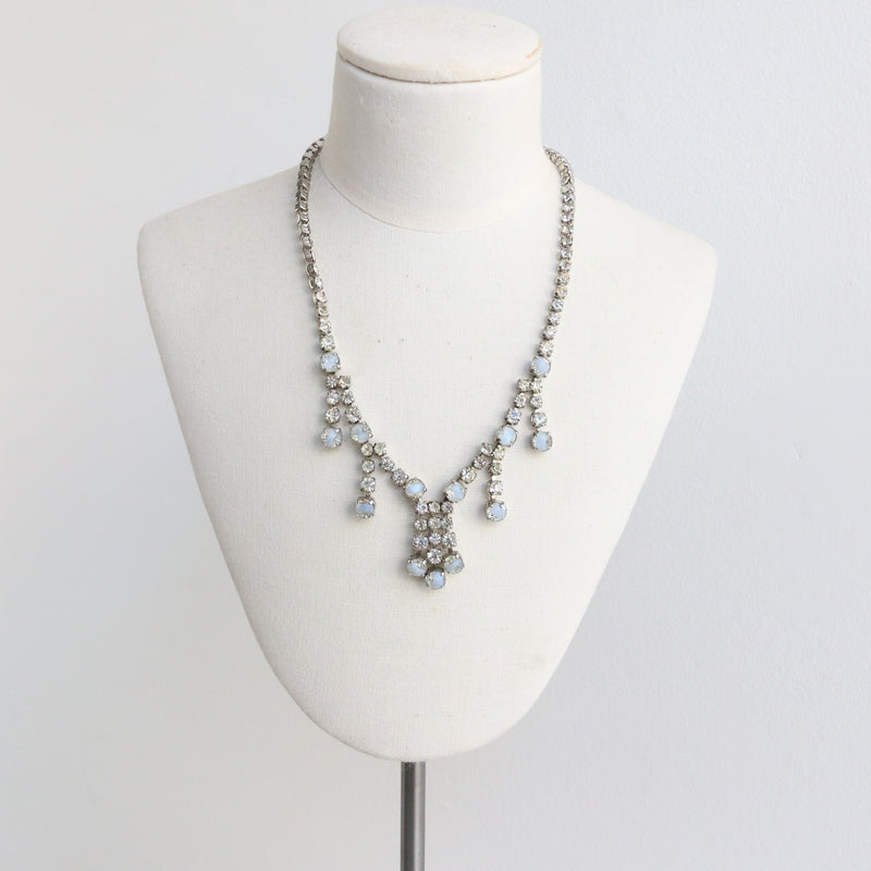 "Speckled Blue Rhinestones" Vintage 1950's Silver & Blue Rhinestone Necklace