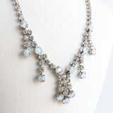 "Speckled Blue Rhinestones" Vintage 1950's Silver & Blue Rhinestone Necklace