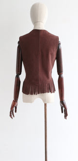 "Chocolate Suede" Vintage 1970's Brown Suede Fringed Waistcoat UK 8-12 US 4-8