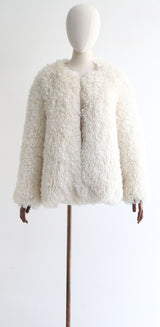 "White Wool Shag" Vintage 1970's White Wool Shag Carpet Coat UK 12 US 8