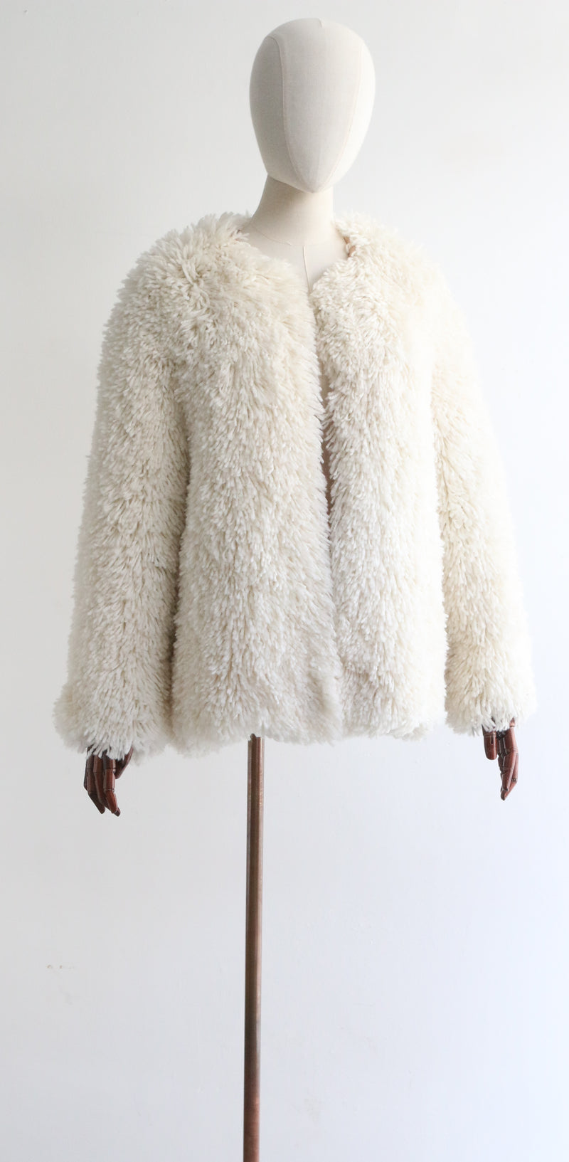 "White Wool Shag" Vintage 1970's White Wool Shag Carpet Coat UK 12 US 8