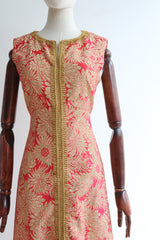 "Hot Pink & Gold " Vintage 1960's Floral Lurex Dress & Matching Coat UK 8 US 4