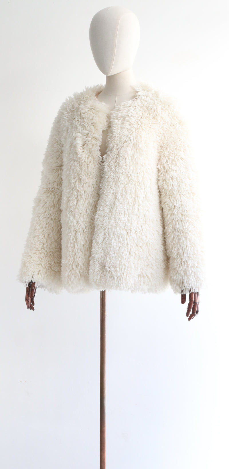 "White Wool Shag" Vintage 1970's White Wool Shag Carpet Coat UK 12 US 8