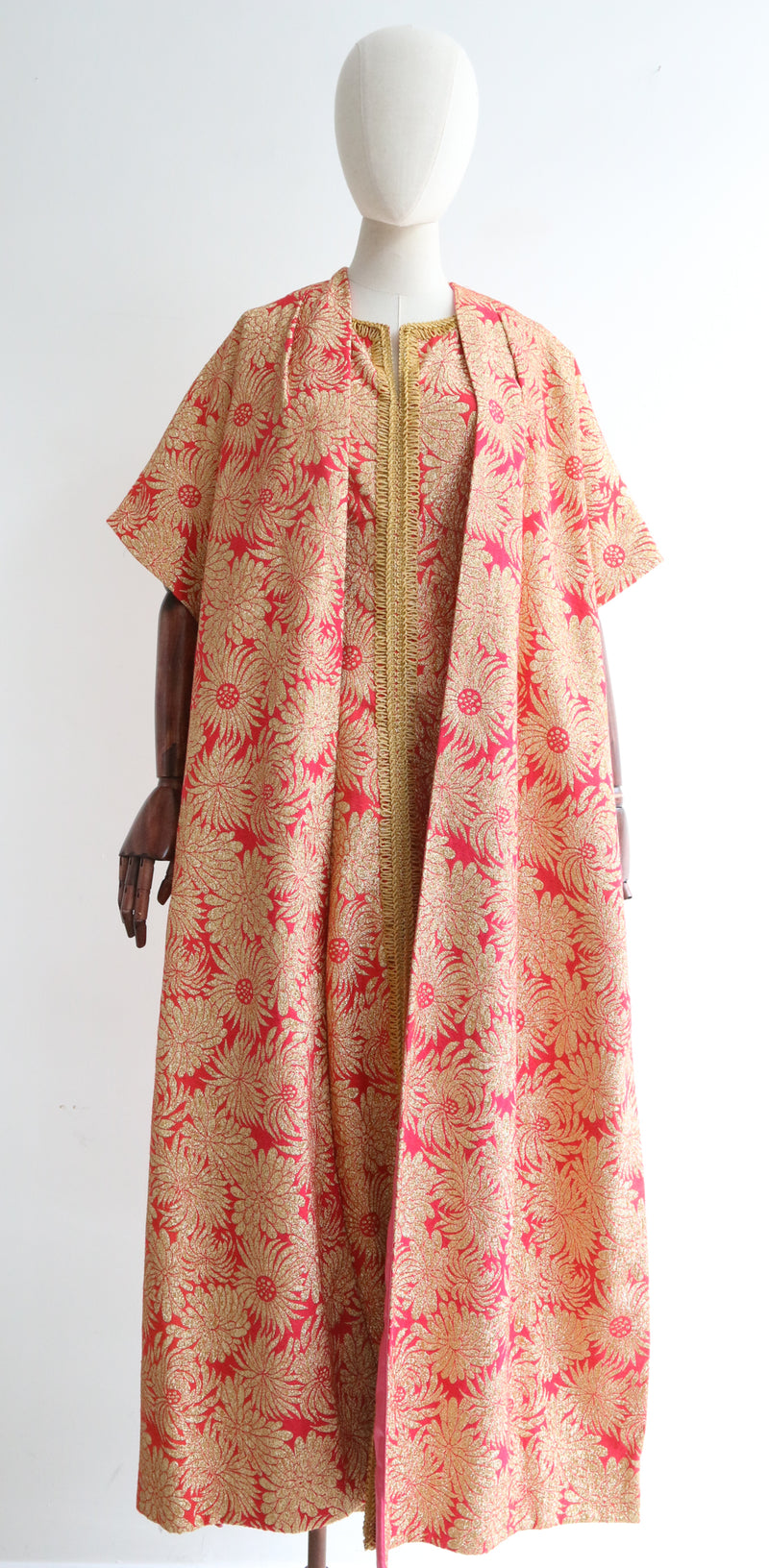 "Hot Pink & Gold " Vintage 1960's Floral Lurex Dress & Matching Coat UK 8 US 4