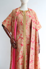 "Hot Pink & Gold " Vintage 1960's Floral Lurex Dress & Matching Coat UK 8 US 4