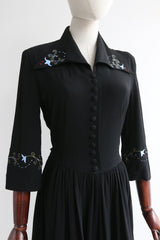 "Hand-Painted Silk" Vintage 1940's Silk CC41 Hand-Painted Dress UK 8 US 4