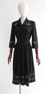 "Hand-Painted Silk" Vintage 1940's Silk CC41 Hand-Painted Dress UK 8 US 4