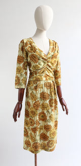 "Autumn Florals" Vintage 1950's Silk Floral Autumnal Dress UK 10 US 6