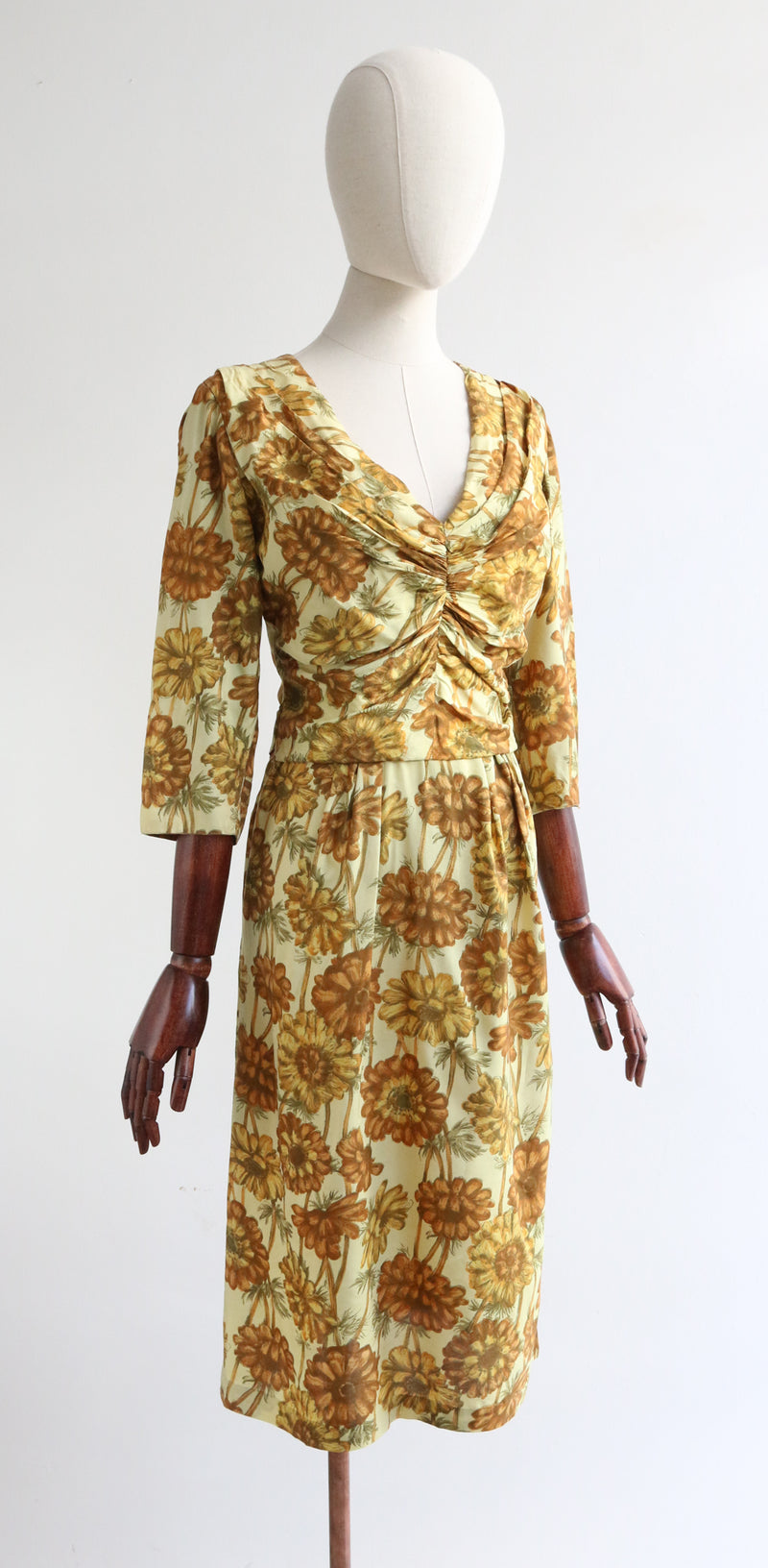 "Autumn Florals" Vintage 1950's Silk Floral Autumnal Dress UK 10 US 6