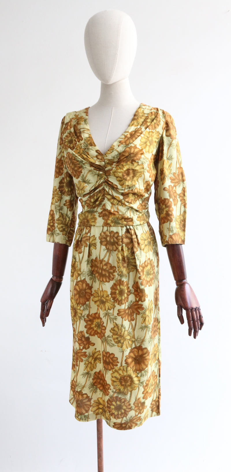 "Autumn Florals" Vintage 1950's Silk Floral Autumnal Dress UK 10 US 6