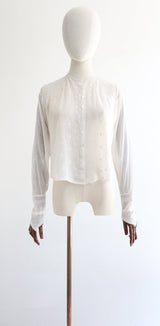 "Floral Lawn" Edwardian Embroidered Lawn Cotton Blouse UK 10-12 US 6-8