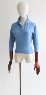 "French Blue" Vintage 1950's Lambs Wool Jumper UK 10 US 6