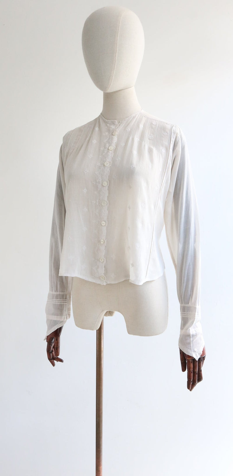 "Floral Lawn" Edwardian Embroidered Lawn Cotton Blouse UK 10-12 US 6-8