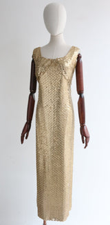 "Gold Sixties Sequins" Vintage 1960's Gold Sequin Evening Dress UK 12 US 8