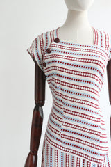 "Asymmetrical" Vintage 1930's Burgundy & Blue Asymmetrical Dress UK 10 US 6