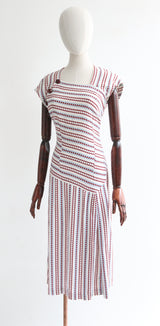 "Asymmetrical" Vintage 1930's Burgundy & Blue Asymmetrical Dress UK 10 US 6