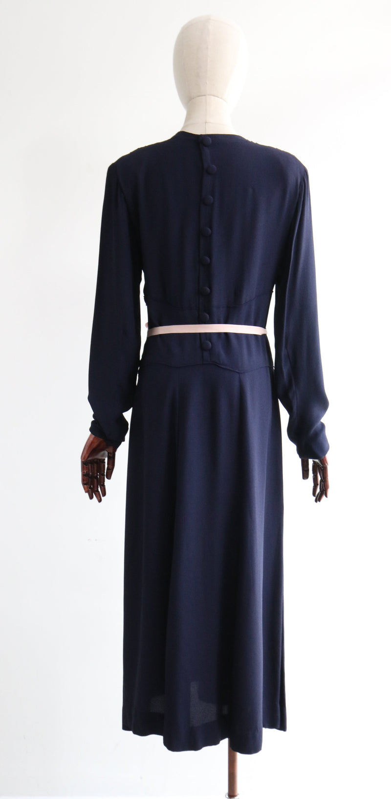 "Pleated Navy Silk" Vintage 1940's Navy Blue Silk Pleated Dress UK 12-14 US 8-10