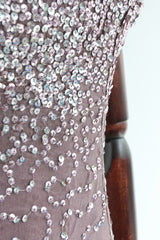 "French Lilac & Sequins" Vintage 1950's Sequin Embellished Evening Dress UK 12-14 US 8-10